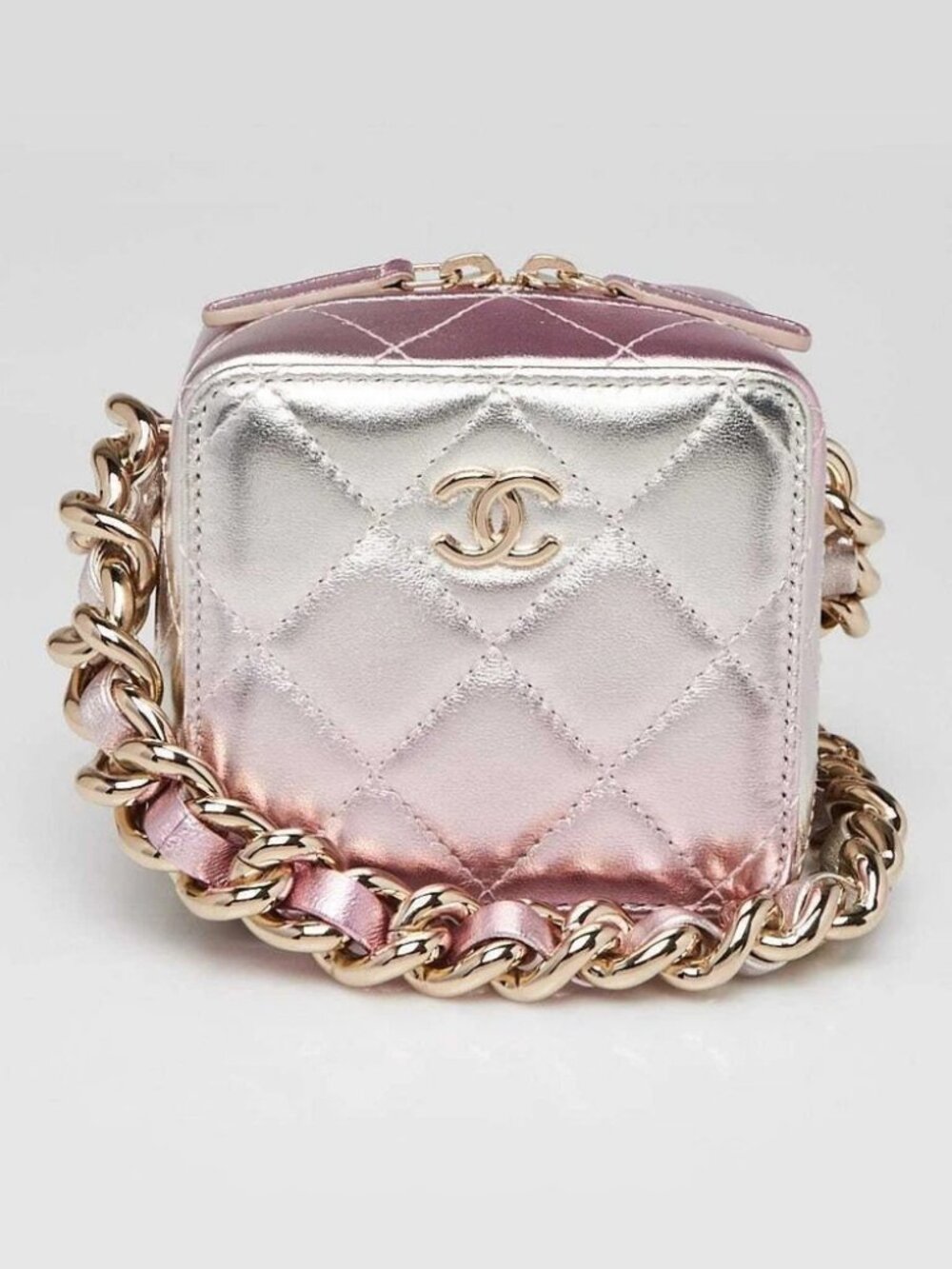 Chanel Metallic Silver/Pink Gradient Quilted Lambskin Leather Coco Punk Cube Bag